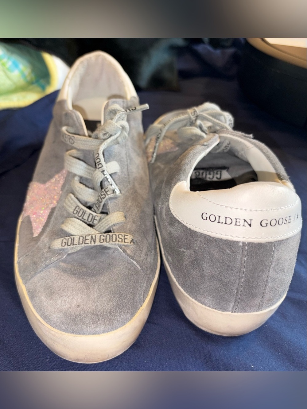 Golden Goose Grey Suede Sneakers with Pink Star Accent